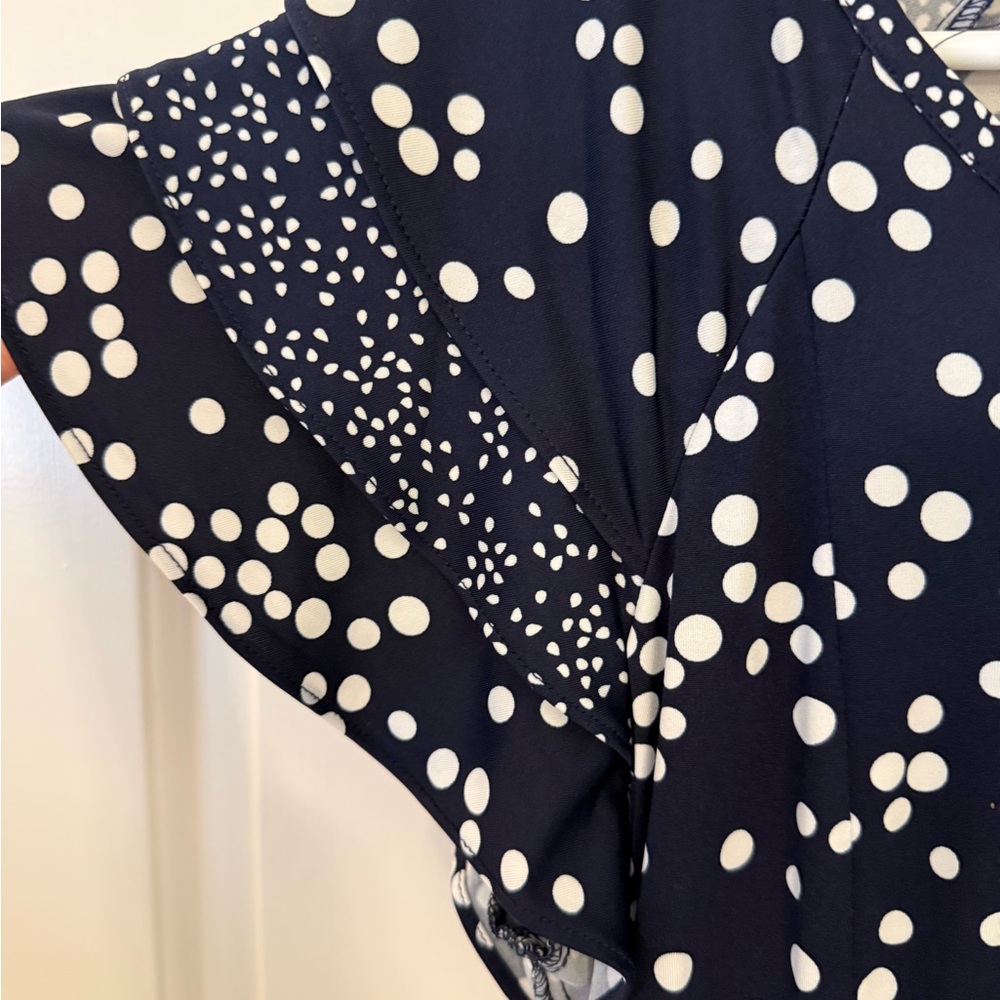 Perceptions Navy and White Polka Dot Midi Dress - Picture 5 of 6